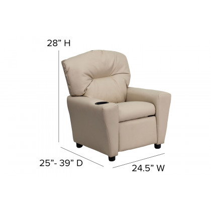 BLNK Chandler Vinyl Contemporary Kids Recliner with Cup Holder - Beige