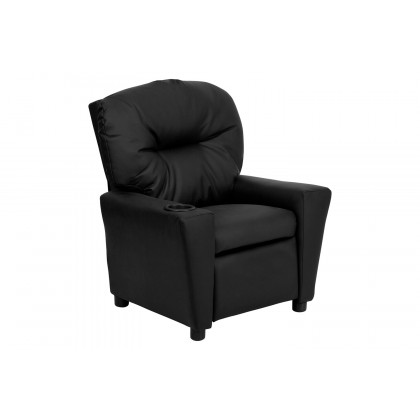 BLNK Chandler LeatherSoft Contemporary Kids Recliner with Cup Holder - Black