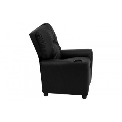 BLNK Chandler LeatherSoft Contemporary Kids Recliner with Cup Holder - Black