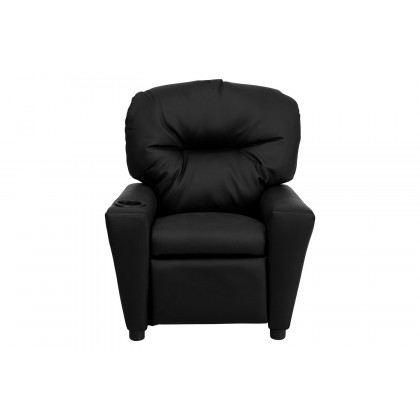 BLNK Chandler LeatherSoft Contemporary Kids Recliner with Cup Holder - Black