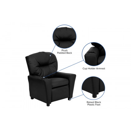 BLNK Chandler LeatherSoft Contemporary Kids Recliner with Cup Holder - Black