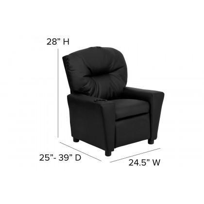 BLNK Chandler LeatherSoft Contemporary Kids Recliner with Cup Holder - Black