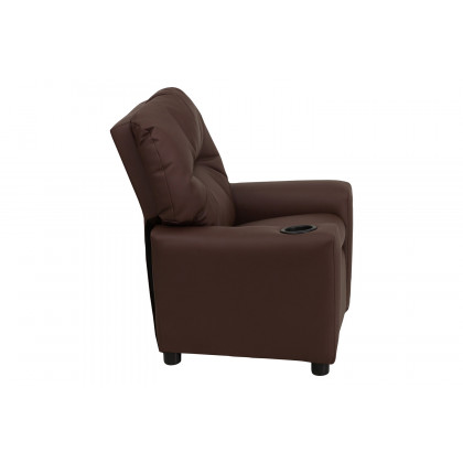 BLNK Chandler LeatherSoft Contemporary Kids Recliner with Cup Holder - Brown