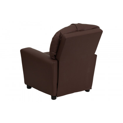 BLNK Chandler LeatherSoft Contemporary Kids Recliner with Cup Holder - Brown