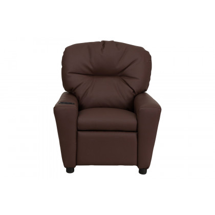 BLNK Chandler LeatherSoft Contemporary Kids Recliner with Cup Holder - Brown