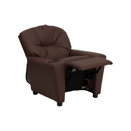 BLNK Chandler LeatherSoft Contemporary Kids Recliner with Cup Holder - Brown