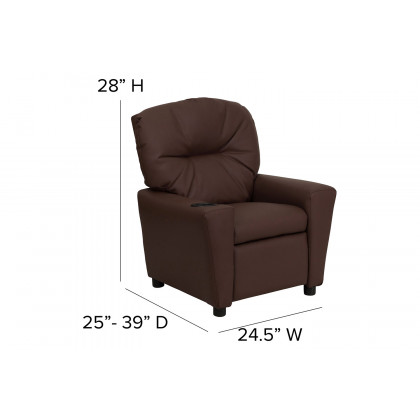 BLNK Chandler LeatherSoft Contemporary Kids Recliner with Cup Holder - Brown