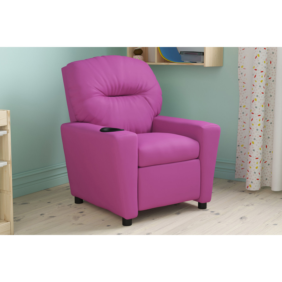 BLNK Chandler Vinyl Contemporary Kids Recliner with Cup Holder - Hot Pink