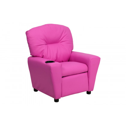 BLNK Chandler Vinyl Contemporary Kids Recliner with Cup Holder - Hot Pink
