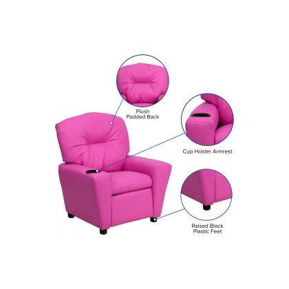 BLNK Chandler Vinyl Contemporary Kids Recliner with Cup Holder - Hot Pink