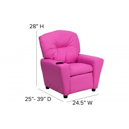 BLNK Chandler Vinyl Contemporary Kids Recliner with Cup Holder - Hot Pink
