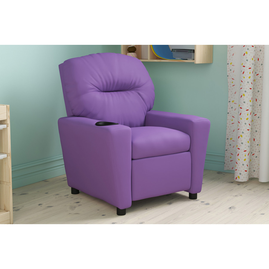 BLNK Chandler Vinyl Contemporary Kids Recliner with Cup Holder - Lavender