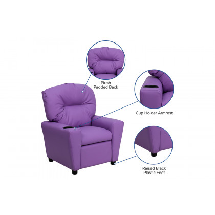 BLNK Chandler Vinyl Contemporary Kids Recliner with Cup Holder - Lavender