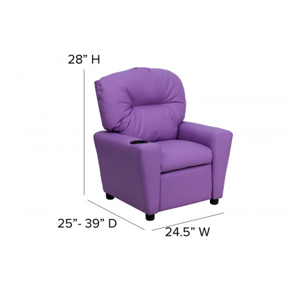 BLNK Chandler Vinyl Contemporary Kids Recliner with Cup Holder - Lavender