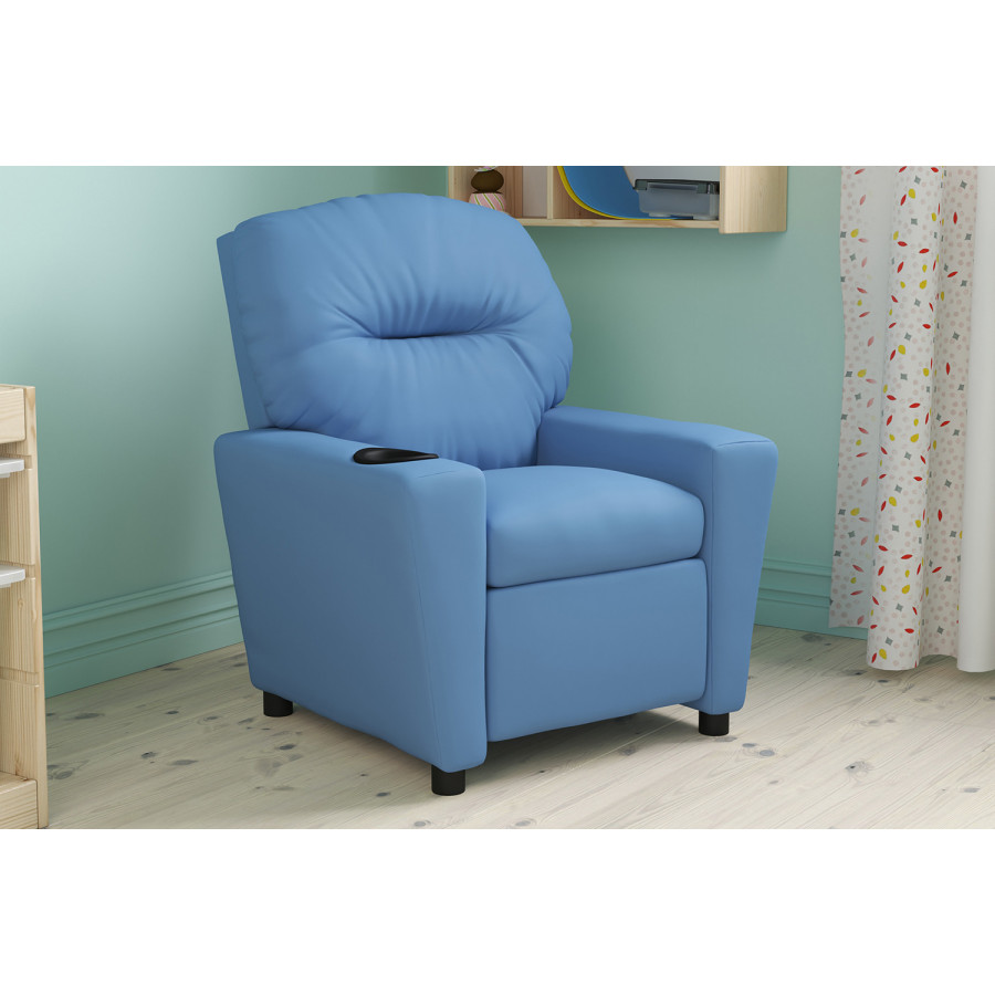 BLNK Chandler Vinyl Contemporary Kids Recliner with Cup Holder - Light Blue