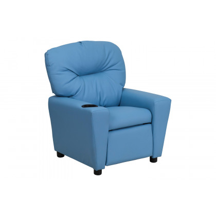 BLNK Chandler Vinyl Contemporary Kids Recliner with Cup Holder - Light Blue