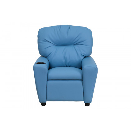 BLNK Chandler Vinyl Contemporary Kids Recliner with Cup Holder - Light Blue