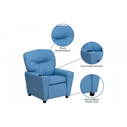 BLNK Chandler Vinyl Contemporary Kids Recliner with Cup Holder - Light Blue