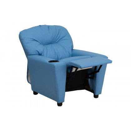 BLNK Chandler Vinyl Contemporary Kids Recliner with Cup Holder - Light Blue