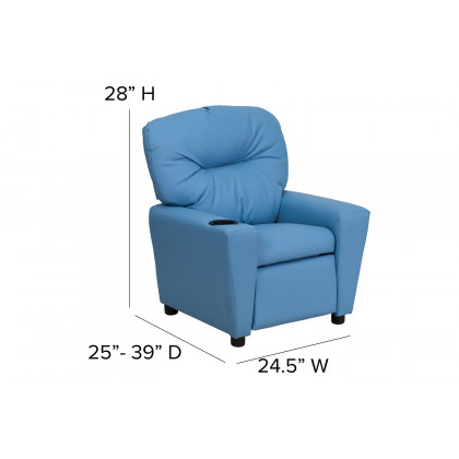 BLNK Chandler Vinyl Contemporary Kids Recliner with Cup Holder - Light Blue
