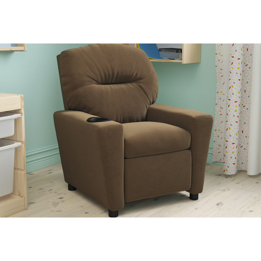 BLNK Chandler Microfiber Contemporary Kids Recliner with Cup Holder - Brown