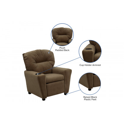 BLNK Chandler Microfiber Contemporary Kids Recliner with Cup Holder - Brown