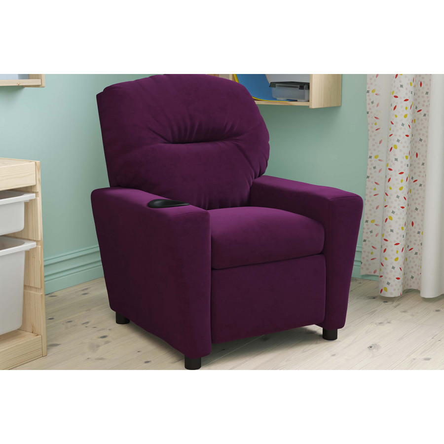 BLNK Chandler Microfiber Contemporary Kids Recliner with Cup Holder - Purple