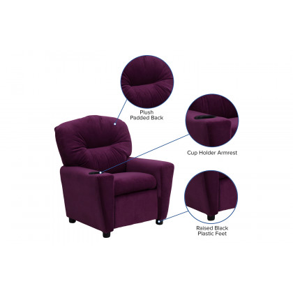BLNK Chandler Microfiber Contemporary Kids Recliner with Cup Holder - Purple