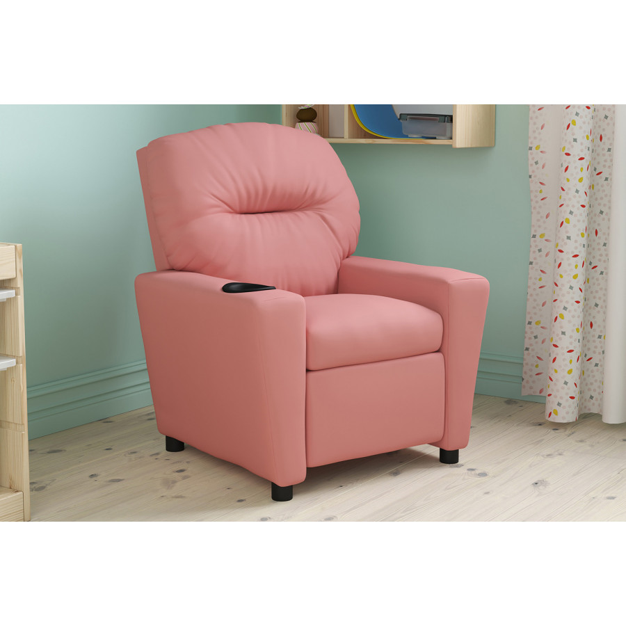 BLNK Chandler Vinyl Contemporary Kids Recliner with Cup Holder - Pink