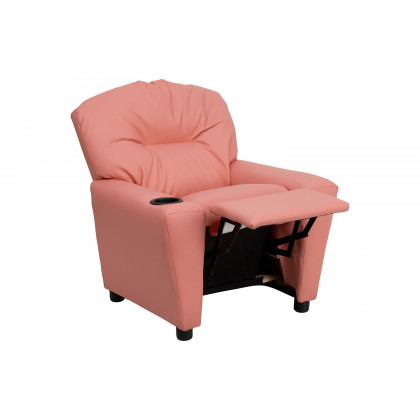 BLNK Chandler Vinyl Contemporary Kids Recliner with Cup Holder - Pink
