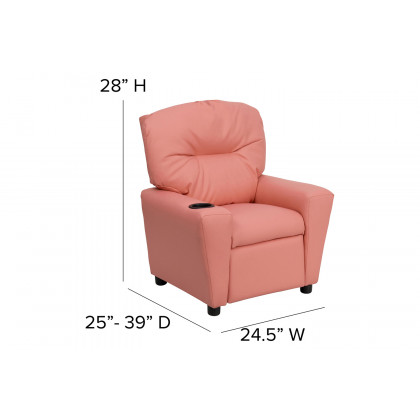 BLNK Chandler Vinyl Contemporary Kids Recliner with Cup Holder - Pink