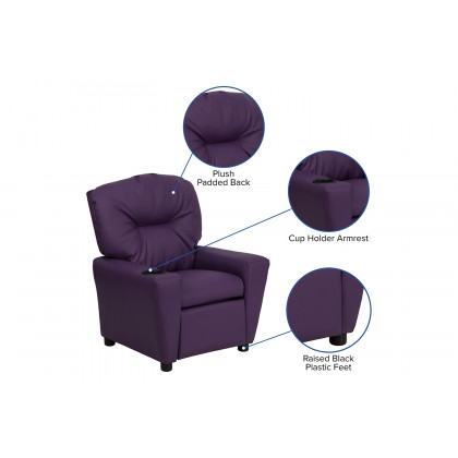 BLNK Chandler Vinyl Contemporary Kids Recliner with Cup Holder - Purple