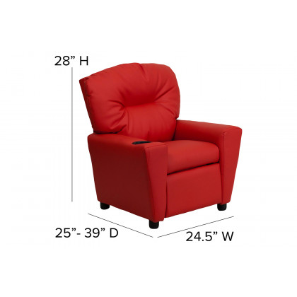 BLNK Chandler Vinyl Contemporary Kids Recliner with Cup Holder - Red