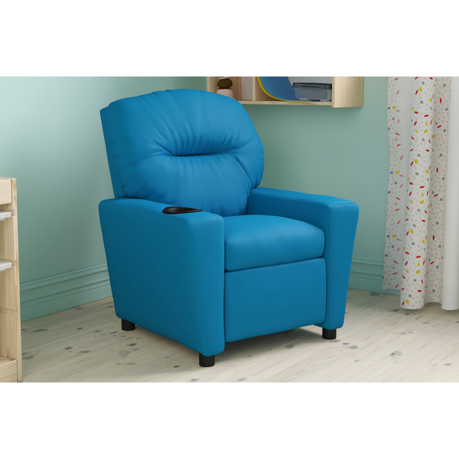 BLNK Chandler Vinyl Contemporary Kids Recliner with Cup Holder - Turquoise
