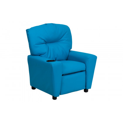 BLNK Chandler Vinyl Contemporary Kids Recliner with Cup Holder - Turquoise