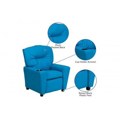 BLNK Chandler Vinyl Contemporary Kids Recliner with Cup Holder - Turquoise