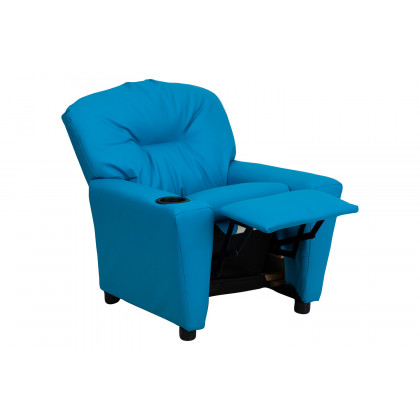 BLNK Chandler Vinyl Contemporary Kids Recliner with Cup Holder - Turquoise