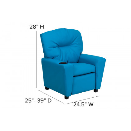 BLNK Chandler Vinyl Contemporary Kids Recliner with Cup Holder - Turquoise