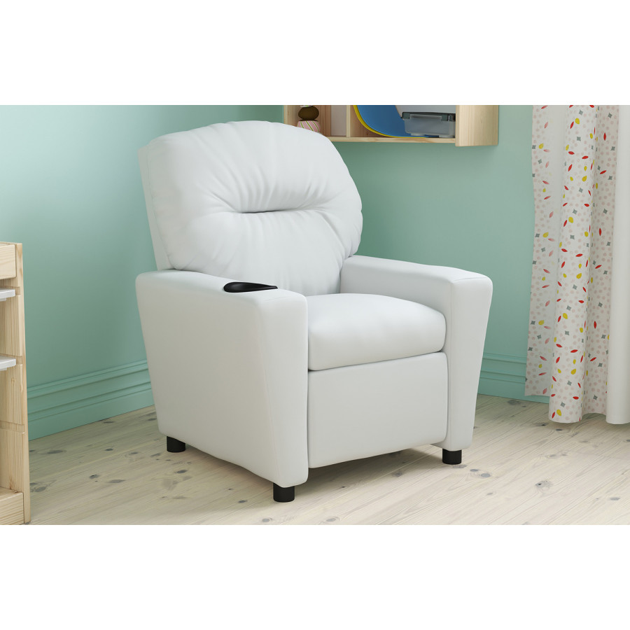 BLNK Chandler Vinyl Contemporary Kids Recliner with Cup Holder - White