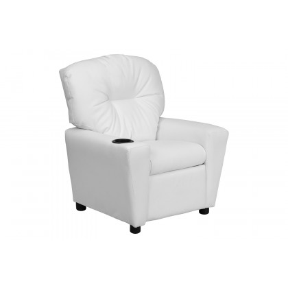 BLNK Chandler Vinyl Contemporary Kids Recliner with Cup Holder - White