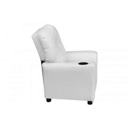 BLNK Chandler Vinyl Contemporary Kids Recliner with Cup Holder - White