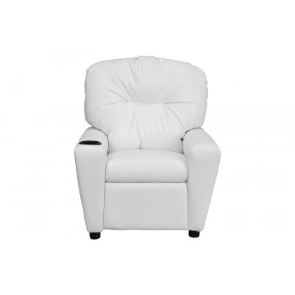 BLNK Chandler Vinyl Contemporary Kids Recliner with Cup Holder - White