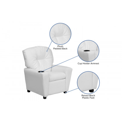BLNK Chandler Vinyl Contemporary Kids Recliner with Cup Holder - White