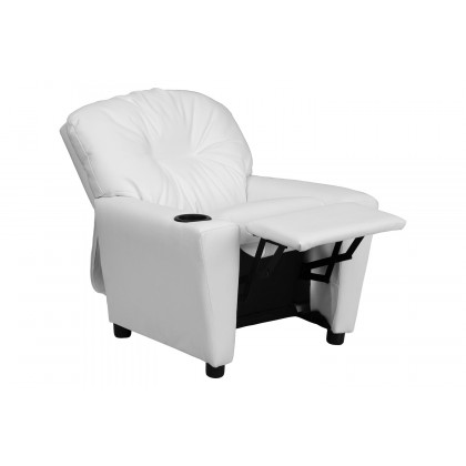 BLNK Chandler Vinyl Contemporary Kids Recliner with Cup Holder - White