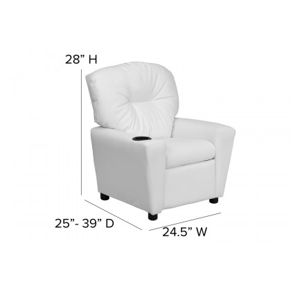 BLNK Chandler Vinyl Contemporary Kids Recliner with Cup Holder - White