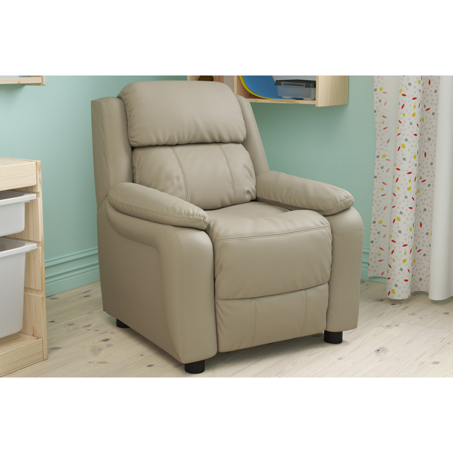 BLNK Charlie Deluxe Vinyl Padded Contemporary Kids Recliner with Storage Arms - Beige