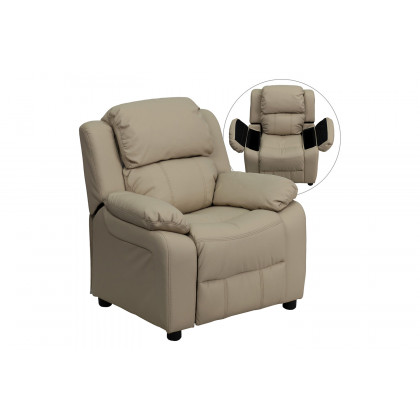 BLNK Charlie Deluxe Vinyl Padded Contemporary Kids Recliner with Storage Arms - Beige