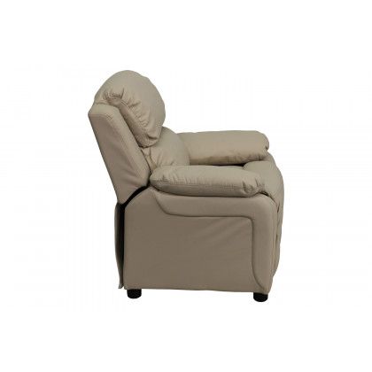 BLNK Charlie Deluxe Vinyl Padded Contemporary Kids Recliner with Storage Arms - Beige