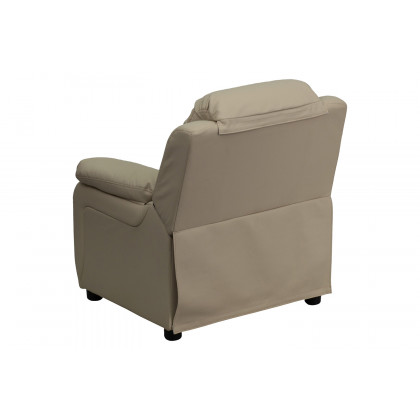 BLNK Charlie Deluxe Vinyl Padded Contemporary Kids Recliner with Storage Arms - Beige