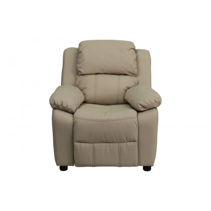 BLNK Charlie Deluxe Vinyl Padded Contemporary Kids Recliner with Storage Arms - Beige